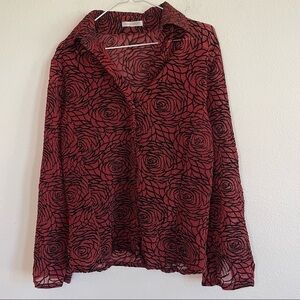 NARACAMICIE SHEER ROSE PATTERN BUTTON DOWN SHIRT